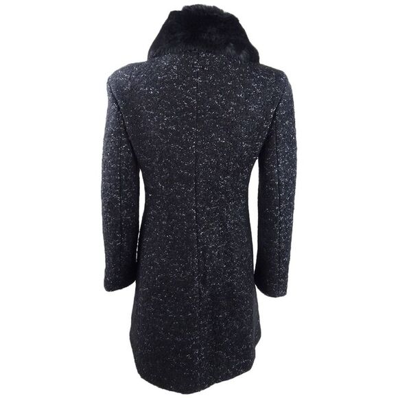 DKNY Women's Petite Asymmetrical-Zip Faux-Fur-Collar Coat - Black - Picture 2 of 3